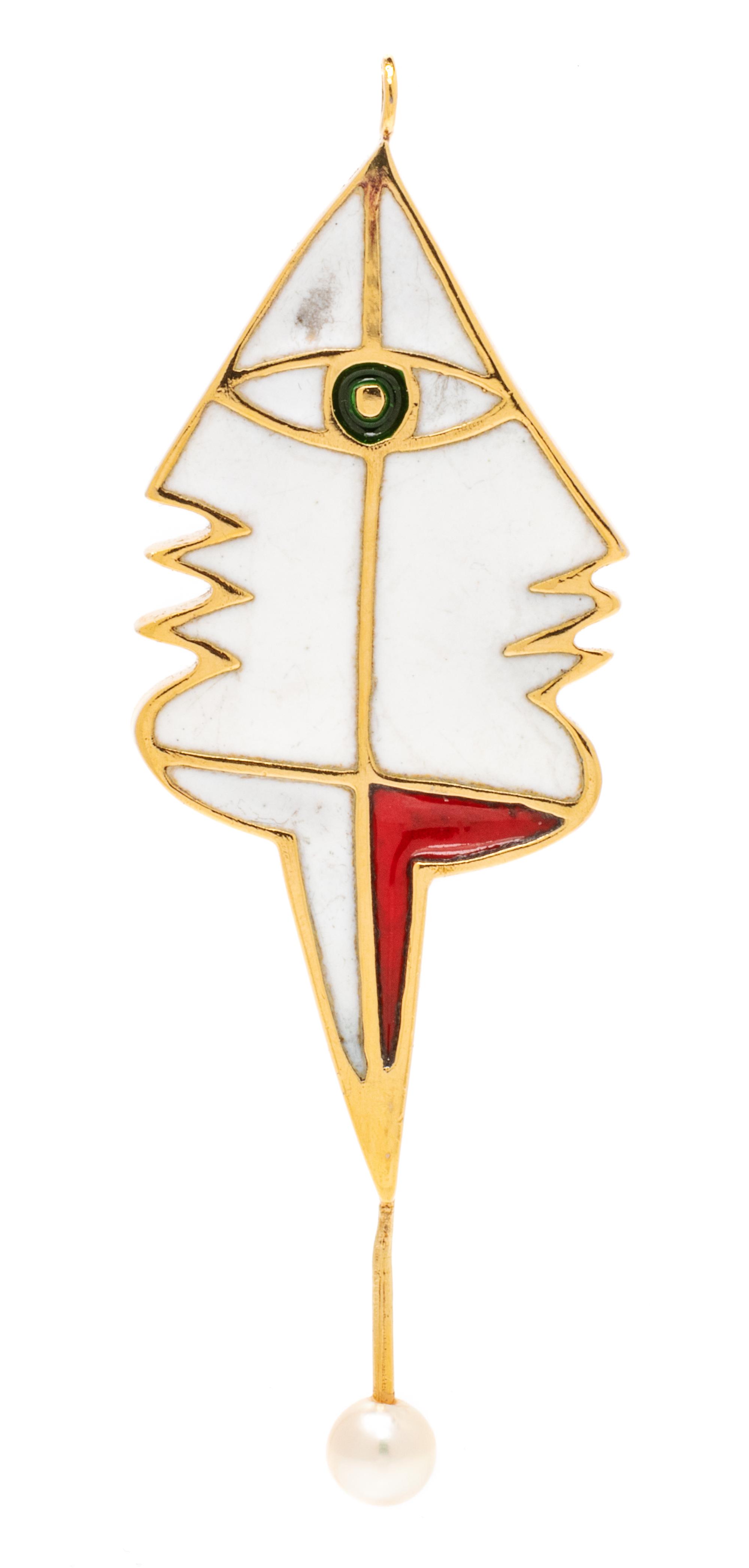 A Gilt Silver, Cultured Pearl and Polychrome Enamel Pendant, C.F.A., 11.20 dwts.