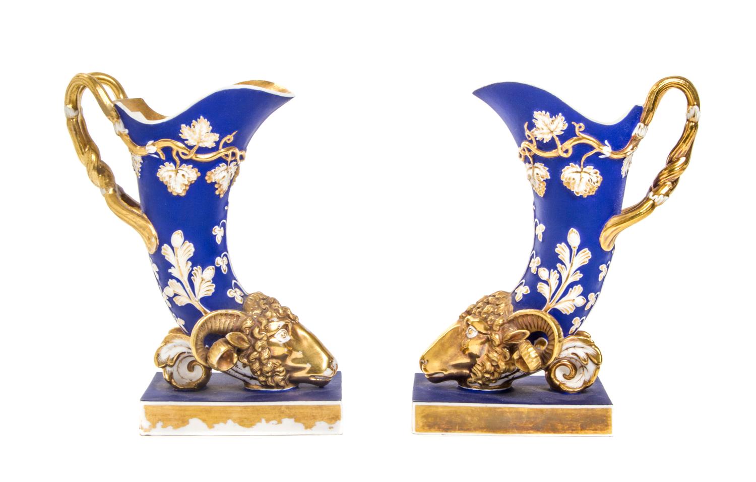 A Pair of English Porcelain Cornucopias, Height 7 inches.
