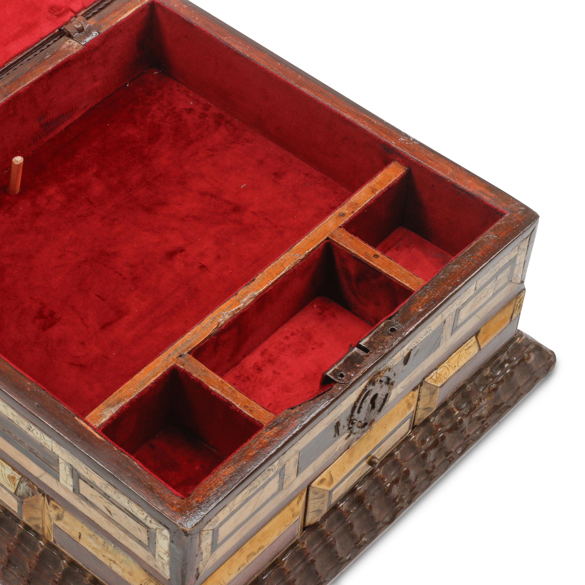 An Anglo-Colonial Penwork Inset and Ripple Molded Table Casket