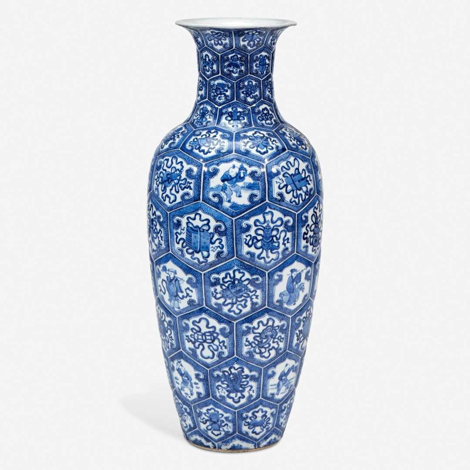 A Chinese blue and white porcelain molded vase decorated with Buddhist symbols and figures 青花佛家八宝瓶 19th century ????