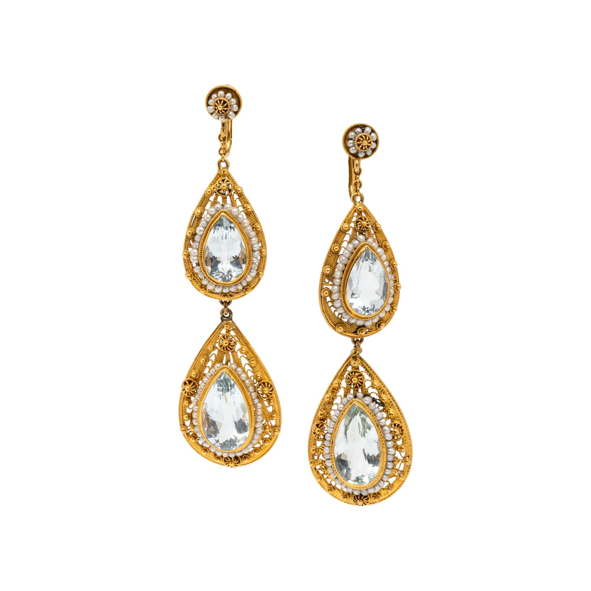 KESHI PEARL NECKLACE AND SEED PEARL AND AQUAMARINE EARRINGS