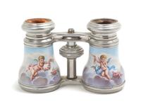 A Pair of French Enameled Opera Glasses, Width 4 1/8 inches.