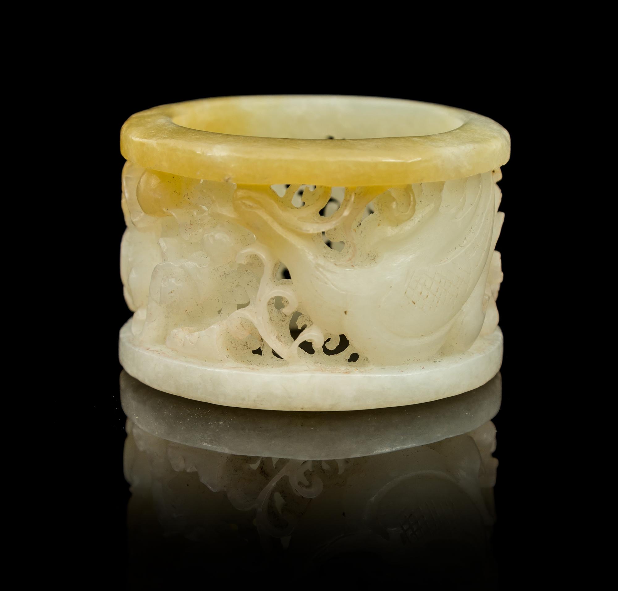 A Carved Jade Hair Ornament Diameter 2 1/4 inches.