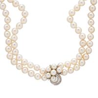 DOUBLE STRAND CULTURED PEARL AND DIAMOND CHOKER