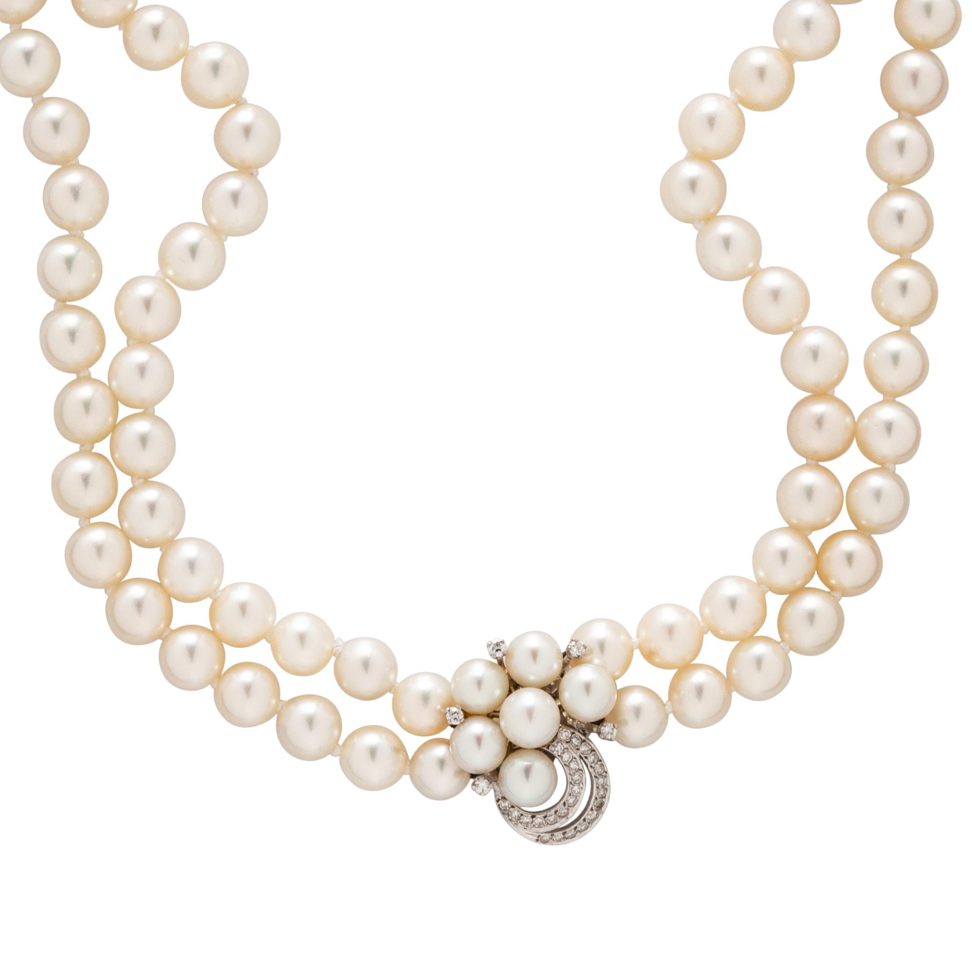 DOUBLE STRAND CULTURED PEARL AND DIAMOND CHOKER