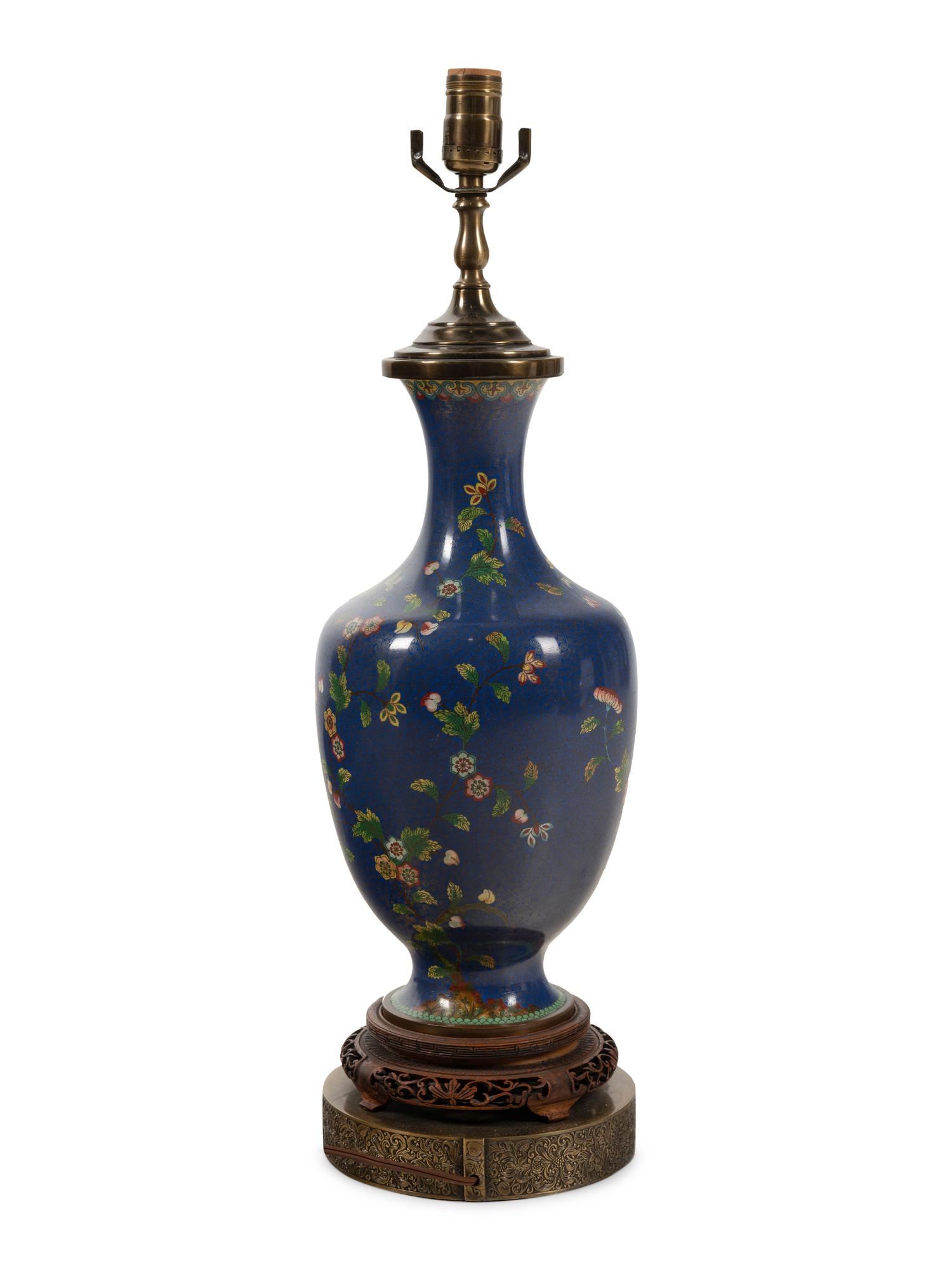 A Chinese Cloisonné Vase Mounted as a Lamp