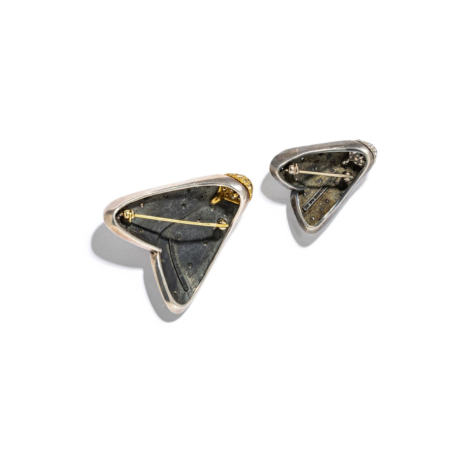 BOREGAARD, PAIR OF STERLING SILVER AND DIAMOND MOTH BROOCHES