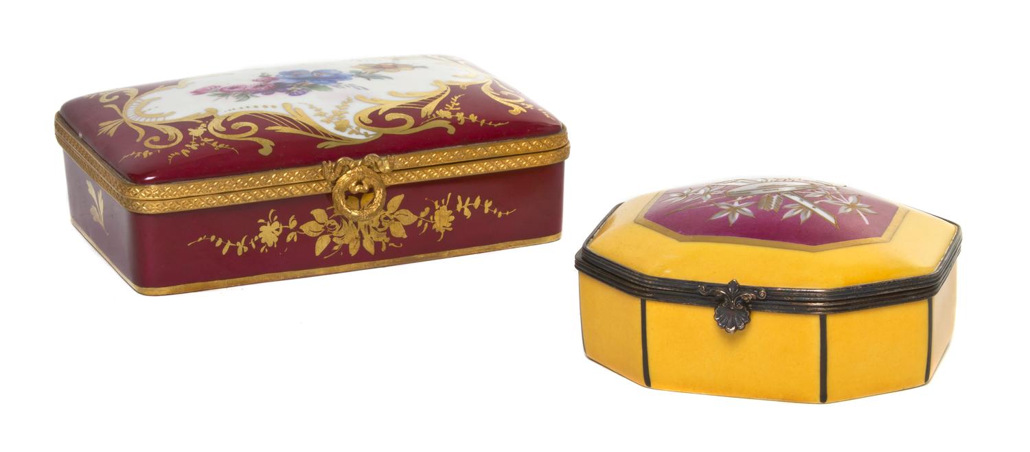 A Sevres Style Porcelain and Gilt Metal Mounted Table Casket, Width 7 3/4 inches.