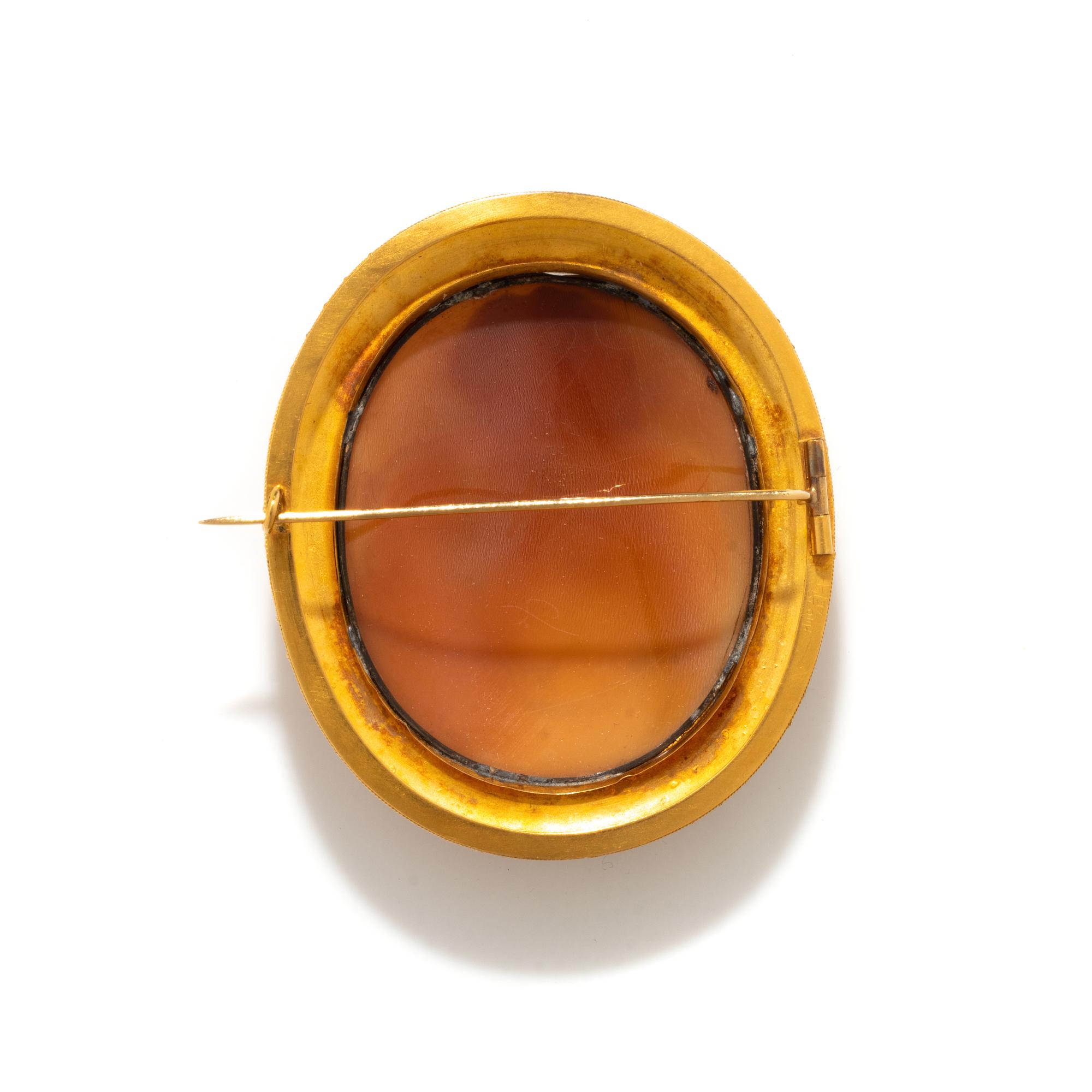 ANTIQUE, SHELL CAMEO AND YELLOW GOLD BROOCH