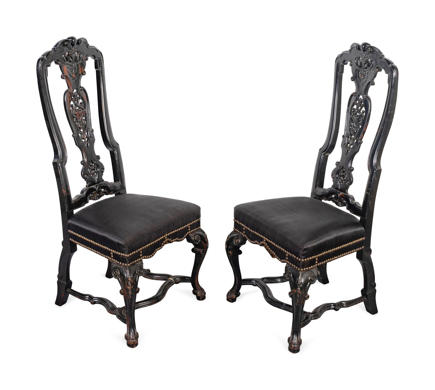 A Pair of Portuguese Rococo Style Lacquered Side Chairs — LATE 19TH CENTURY