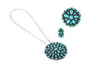 Southwestern Silver and Turquoise Bracelet, Pendant and Ring Length of bracelet 5 1/2 x opening 1 1/2 x width 2 3/4 inches