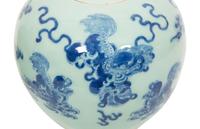 Two Pairs of Chinese Blue on Celadon Porcelain Covered Jars