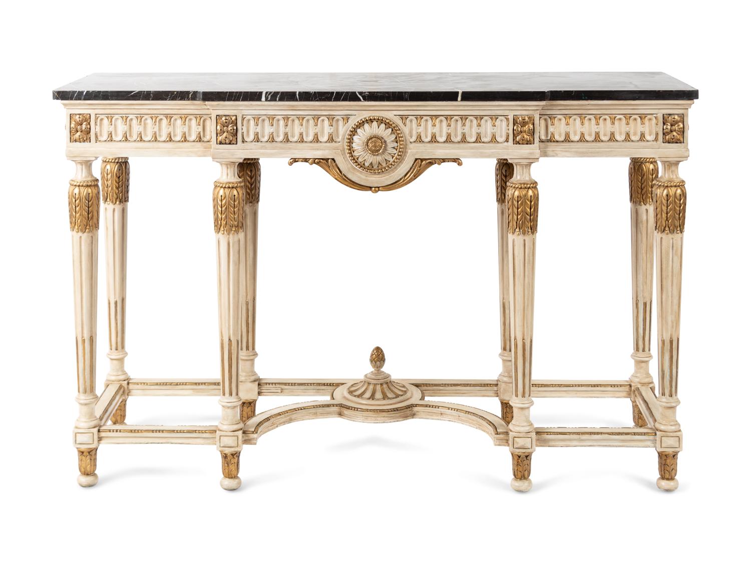 A George III Style Painted and Parcel-Gilt Marble-Top Console Table