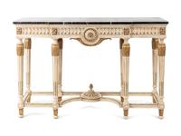 A George III Style Painted and Parcel-Gilt Marble-Top Console Table