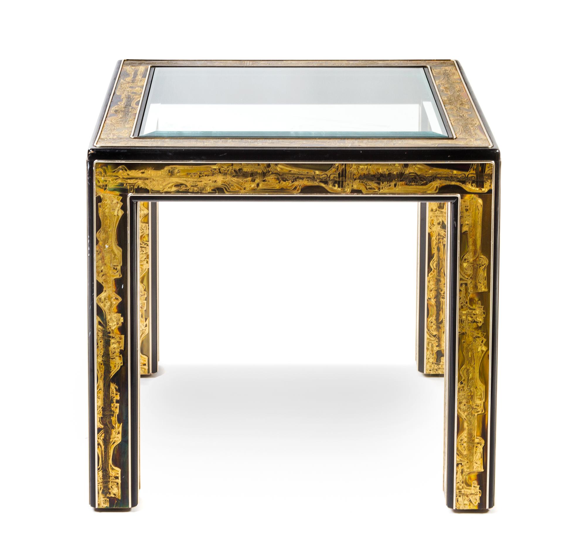 A Bernard Rohne Brass Veneered Center and End Table Height 26 1/2 x width 64 x depth 18 1/4 inches.
