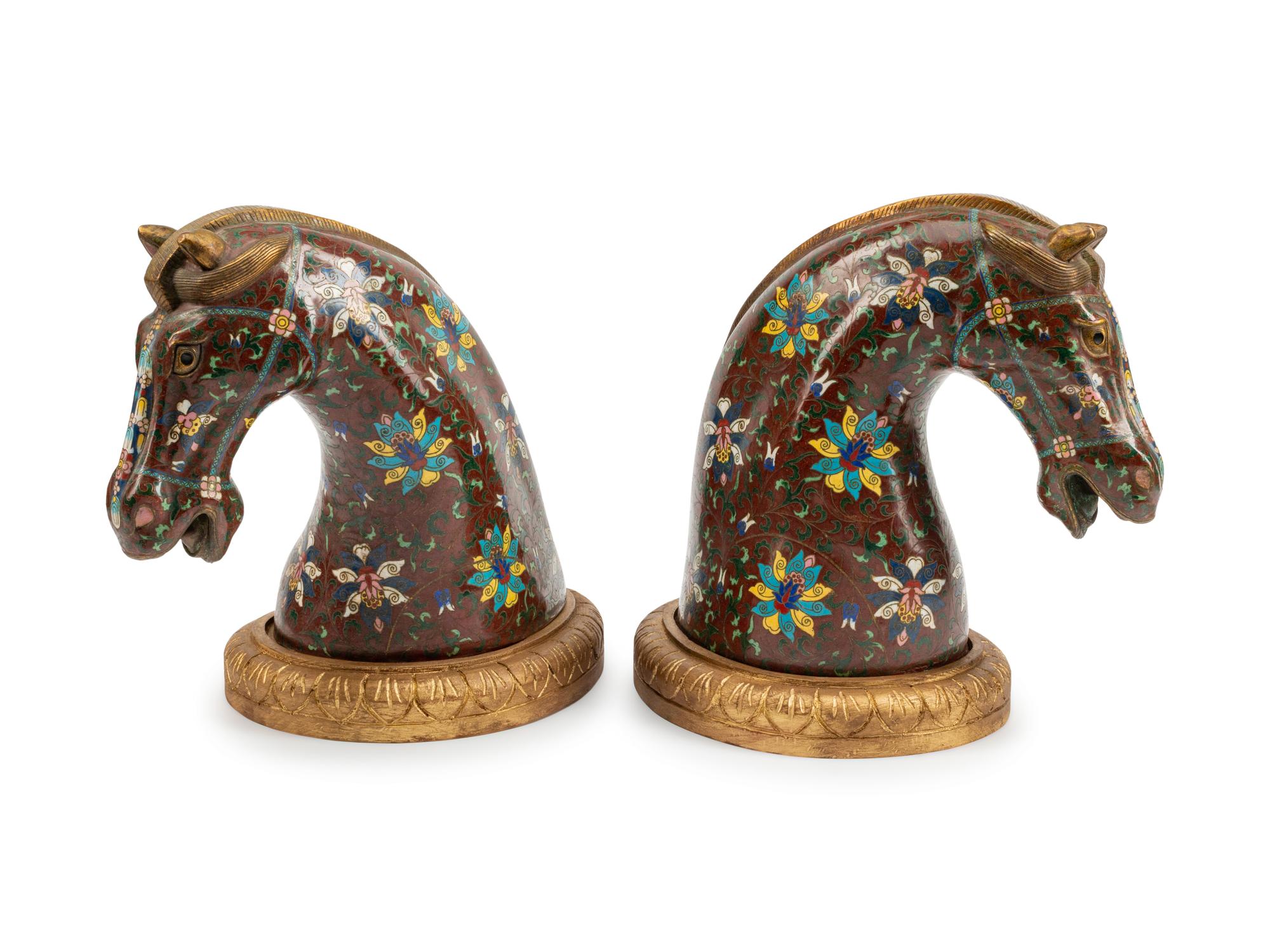 A Pair of Chinese Cloisonne Horse Heads