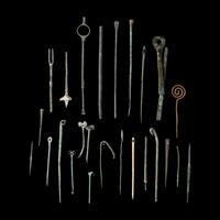 25 Roman Bronze and Bone Medical Instruments, Tools, and Pins