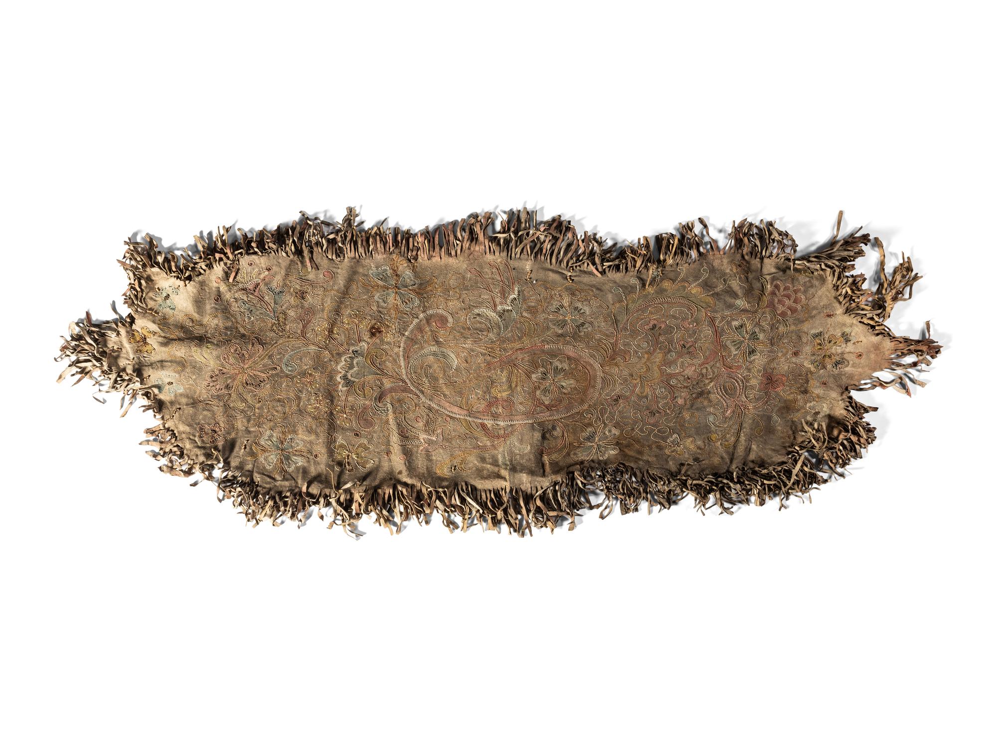 A Unique Northeastern Embroidered and Painted Deerhide