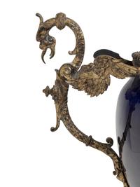 A French Gilt Metal Mounted Cobalt Glazed Pottery Jardinière
