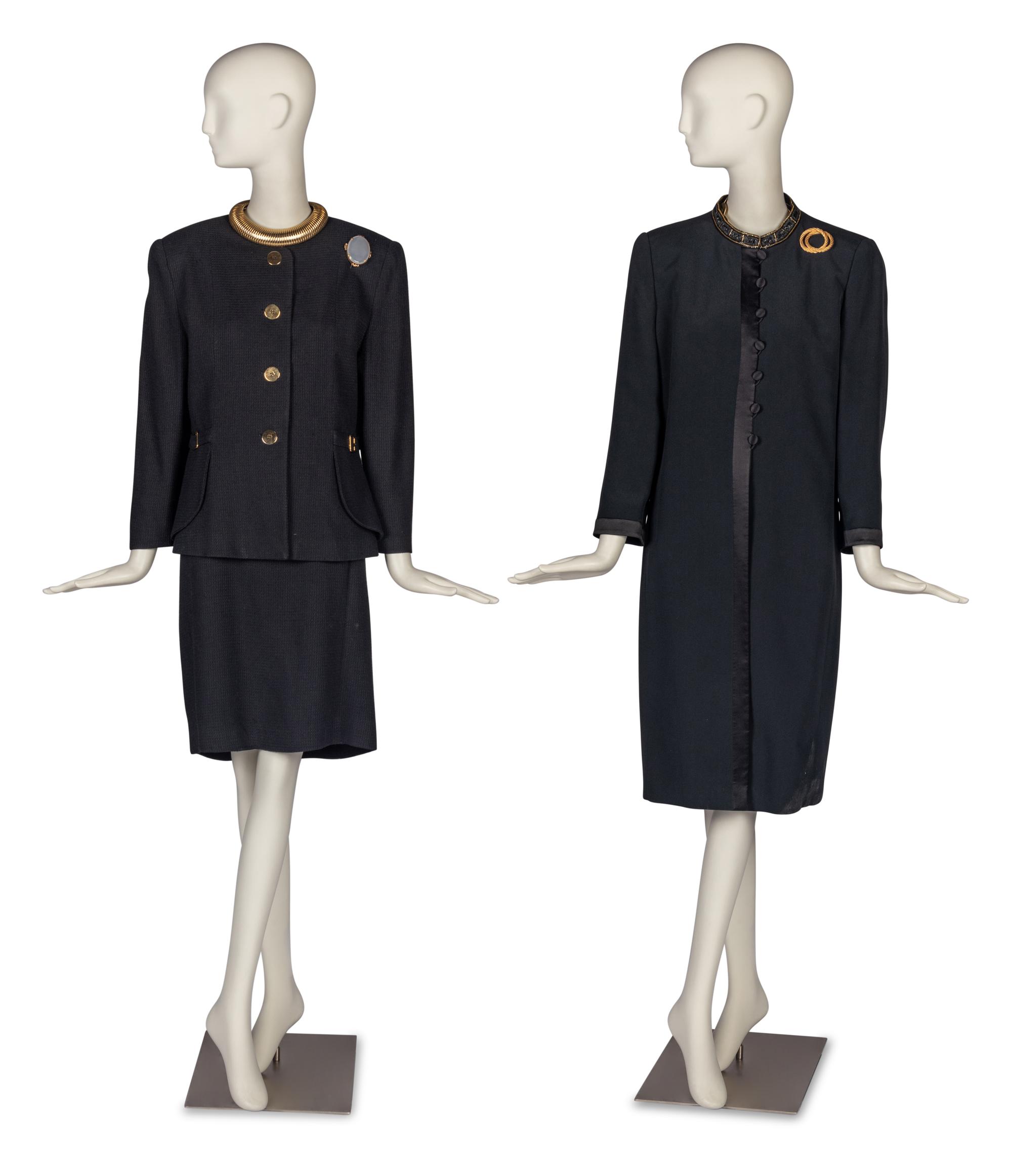 Louis Féraud and Ilie Wacs Two Piece Suits Accompanied by a Collection of Costume Jewelry