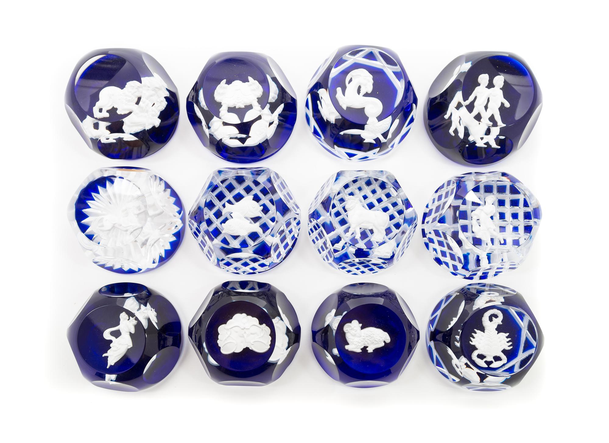 Baccarat , , fourteen zodiac sulphide paperweights
