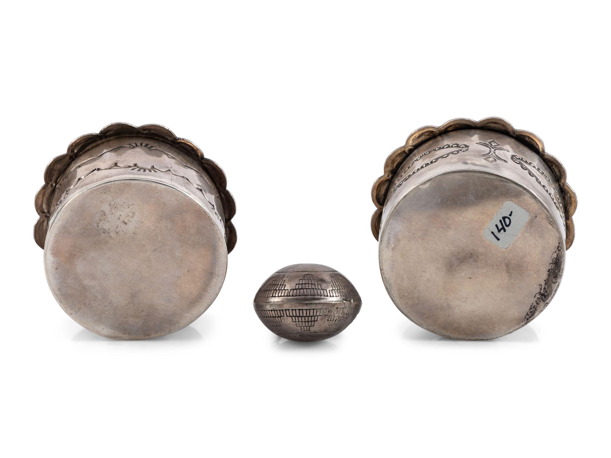 Pair of Navajo Silver Boxes AND Miniature Tobacco Canteen