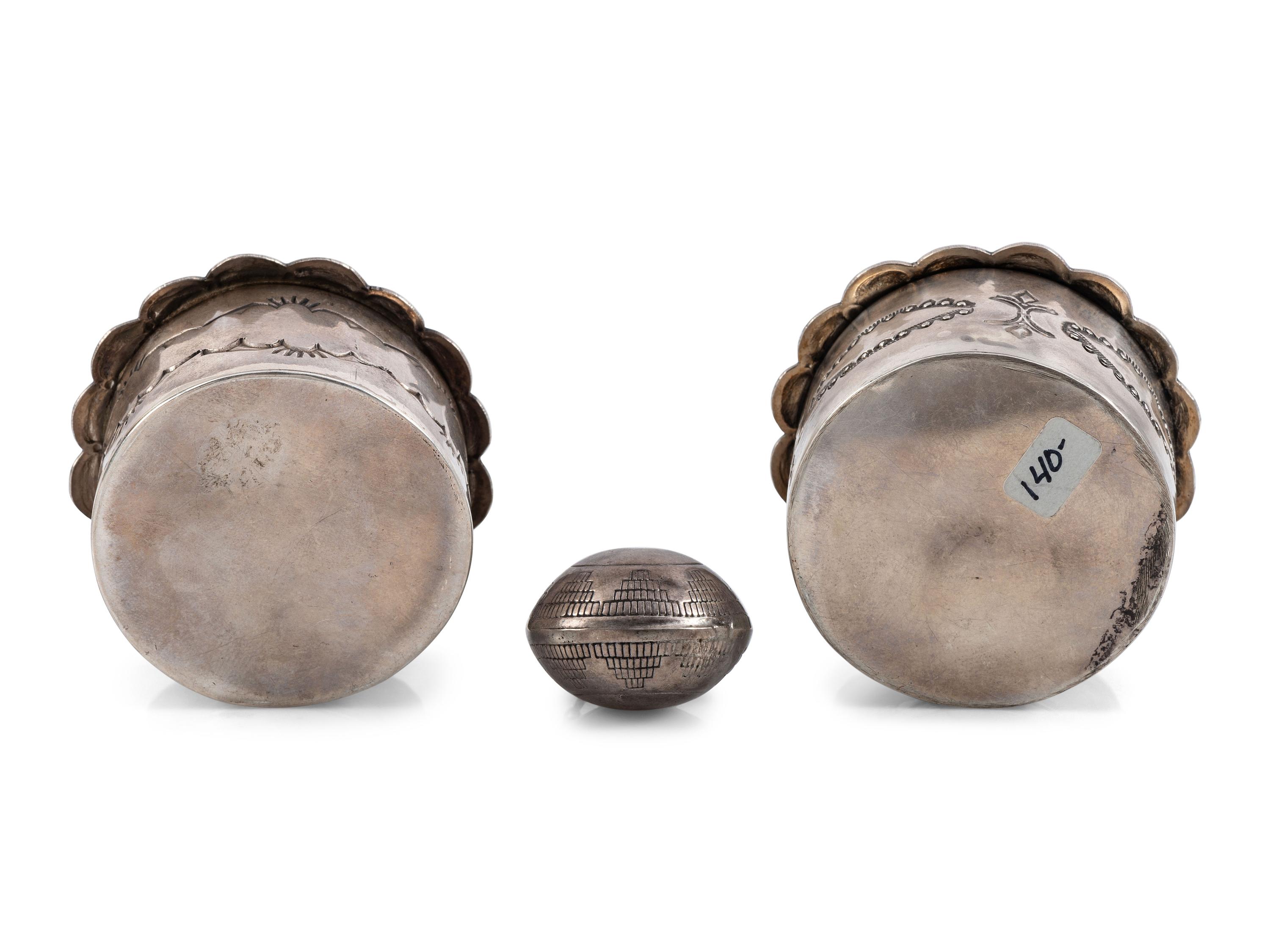 Pair of Navajo Silver Boxes AND Miniature Tobacco Canteen