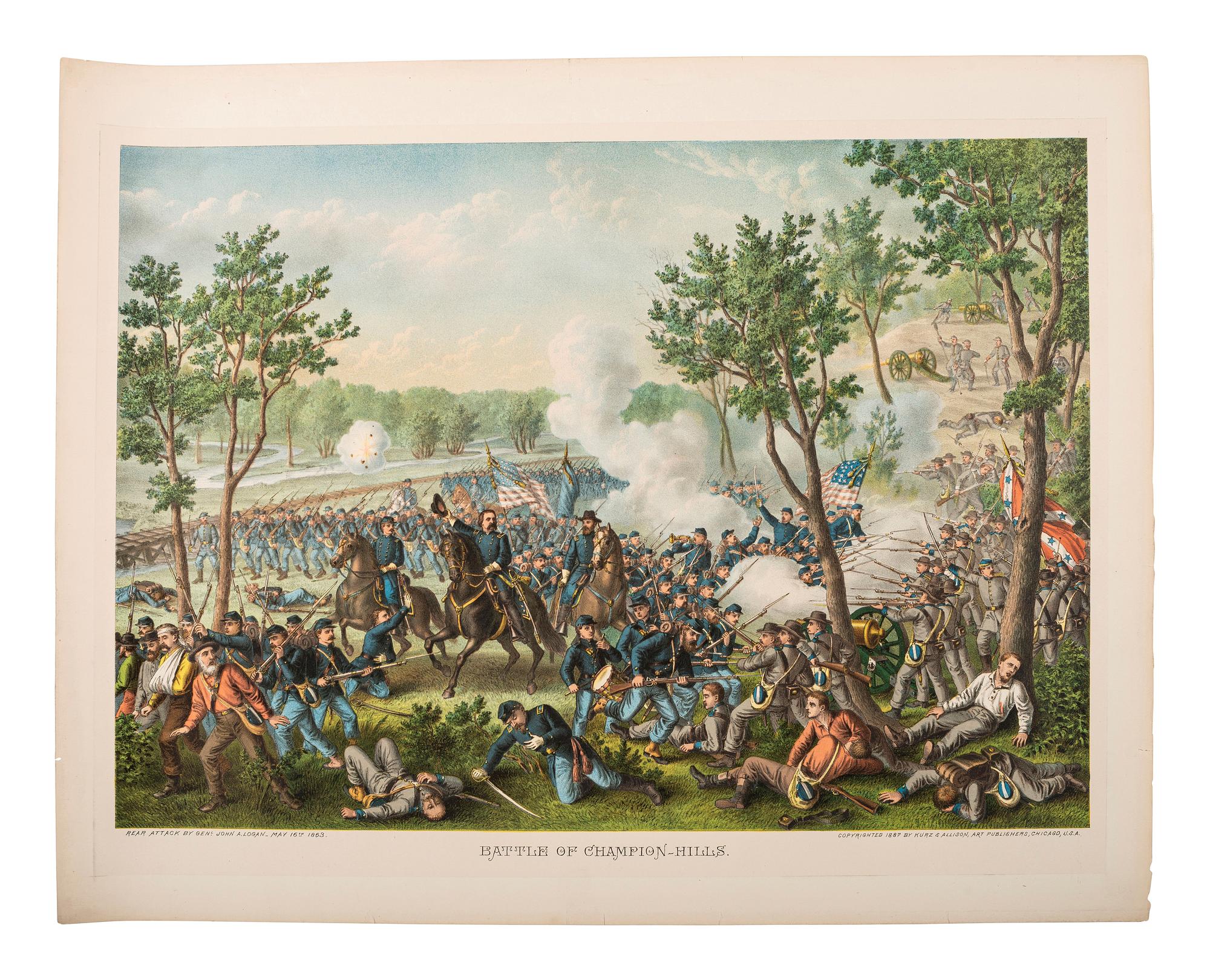 [CIVIL WAR]. 5 Kurz & Allison Civil War-themed chromolithographs