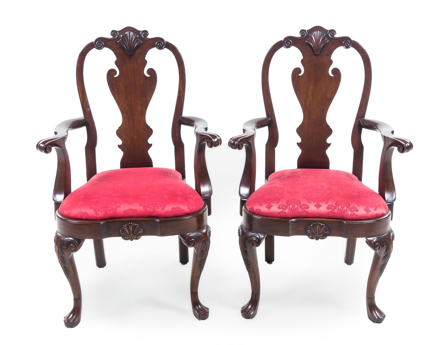 A Pair of Queen Anne Style Mahogany Armchairs Height 42 1/8 inches. — 20TH CENTURY