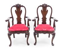 A Pair of Queen Anne Style Mahogany Armchairs Height 42 1/8 inches. — 20TH CENTURY