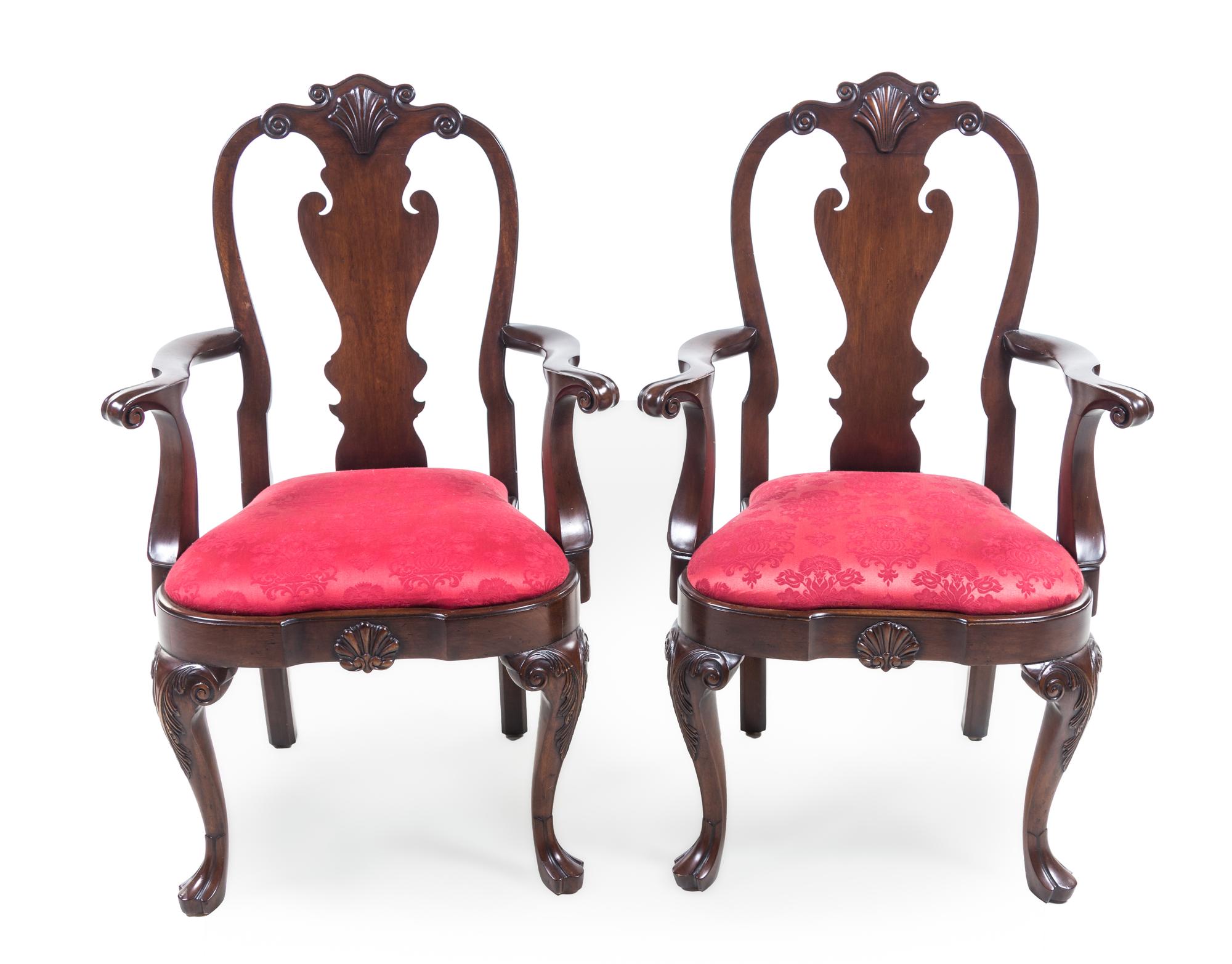 A Pair of Queen Anne Style Mahogany Armchairs Height 42 1/8 inches. — 20TH CENTURY