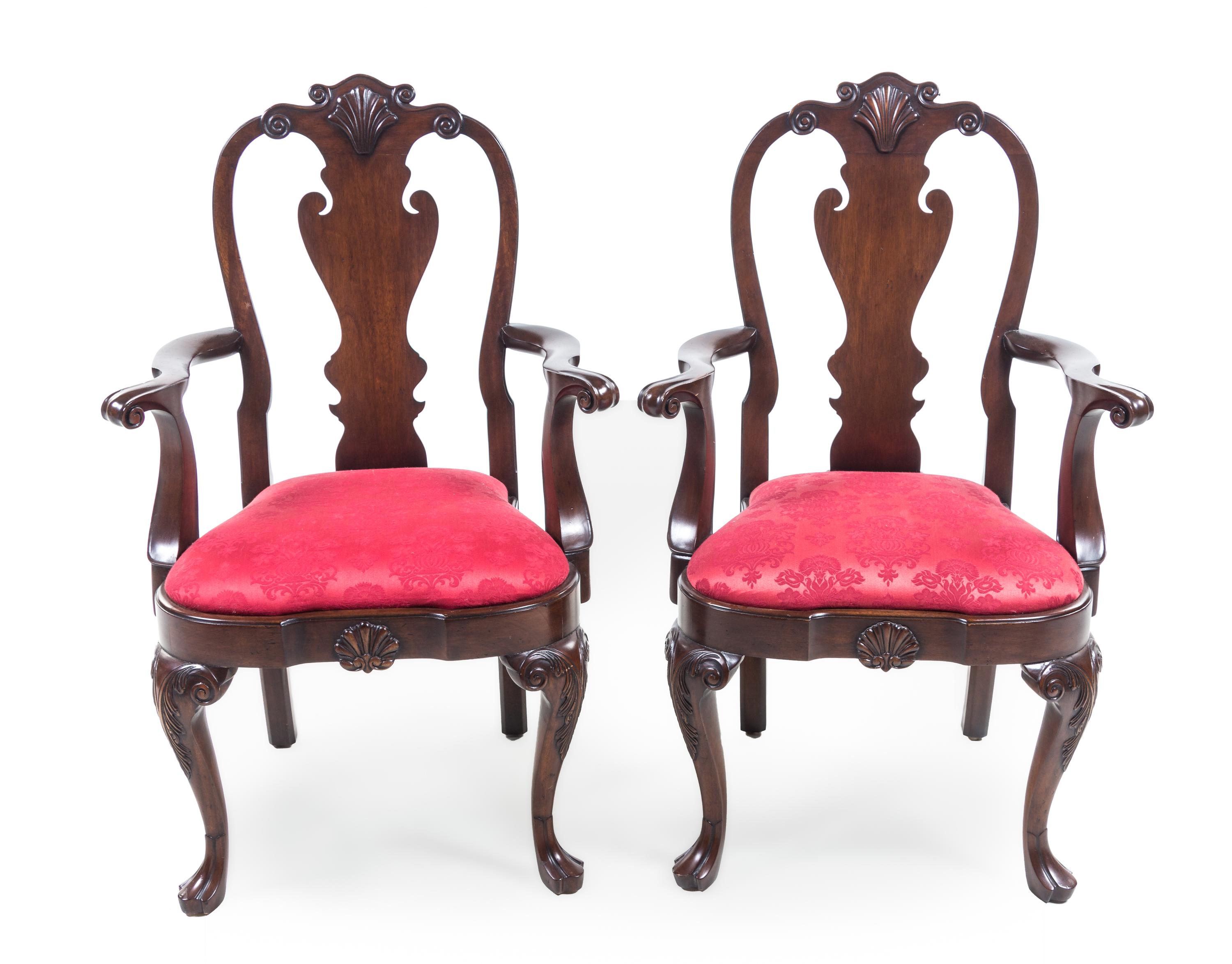 A Pair of Queen Anne Style Mahogany Armchairs Height 42 1/8 inches. — 20TH CENTURY