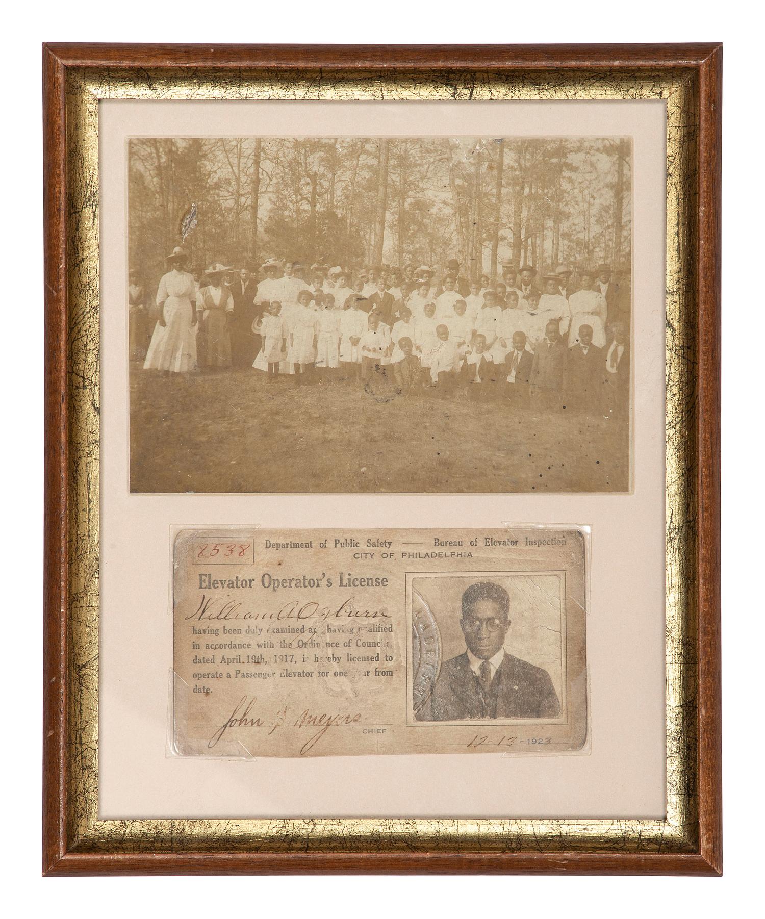 [AFRICAN AMERICANA - OCCUPATIONAL]. City of Philadelphia Elevator Operator's License issued in 1923 to William A. Ogburn (1895-1963).