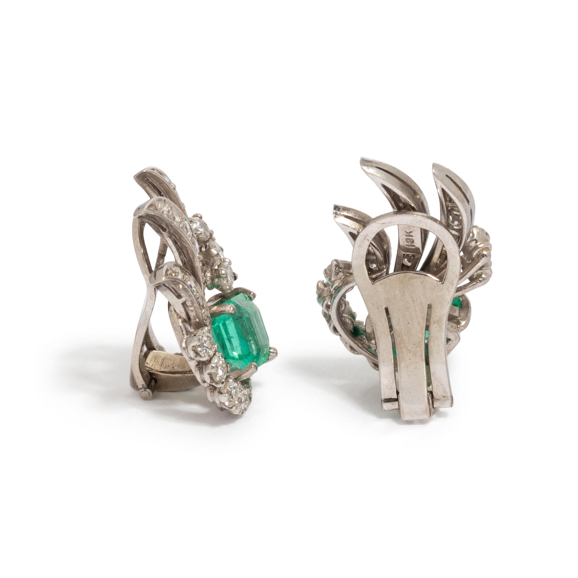 EMERALD AND DIAMOND EARCLIPS