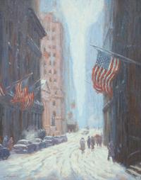 Winter on Wall Street from Trinity Church, 1987
