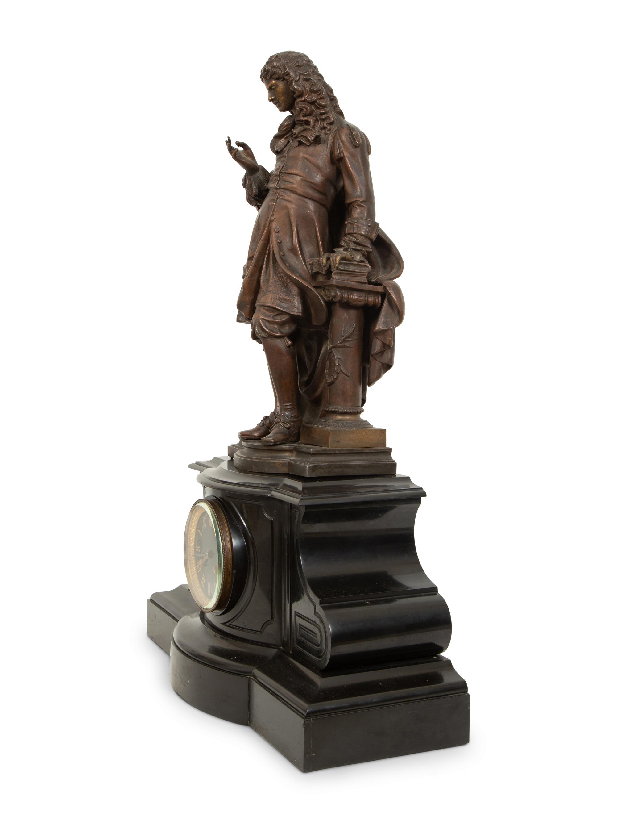 A French Black Marble and Cast Metal Figural Mantel Clock