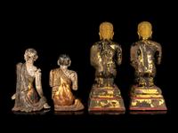Two Pairs of Burmese Figures of Kneeling Monks