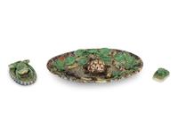 A Small Majolica Oval Dish in the Style of Palissy Together with Two Majolica Articles