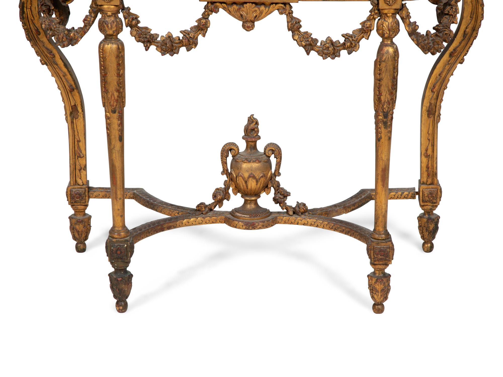 A Louis XVI Style Marble Top Giltwood Console Table