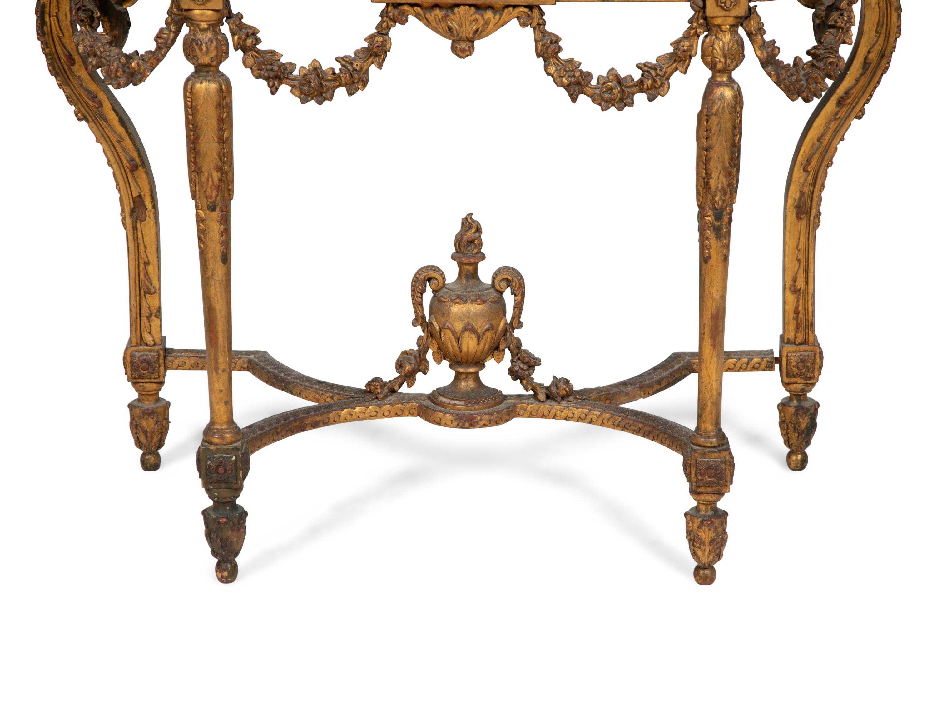 A Louis XVI Style Marble Top Giltwood Console Table