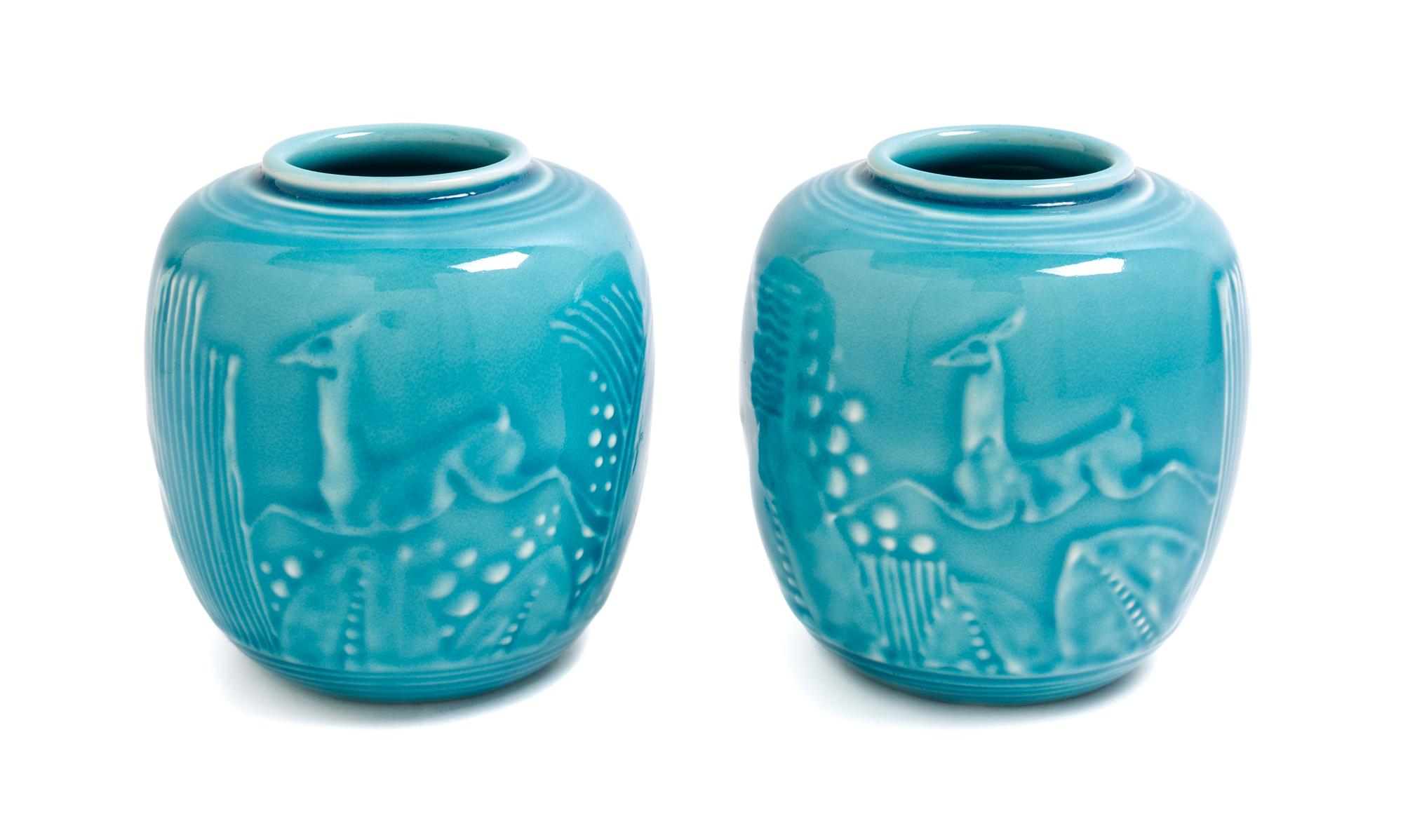 A Pair of Rookwood Production Pottery Vases Height 4 1/4 inches. — 1937