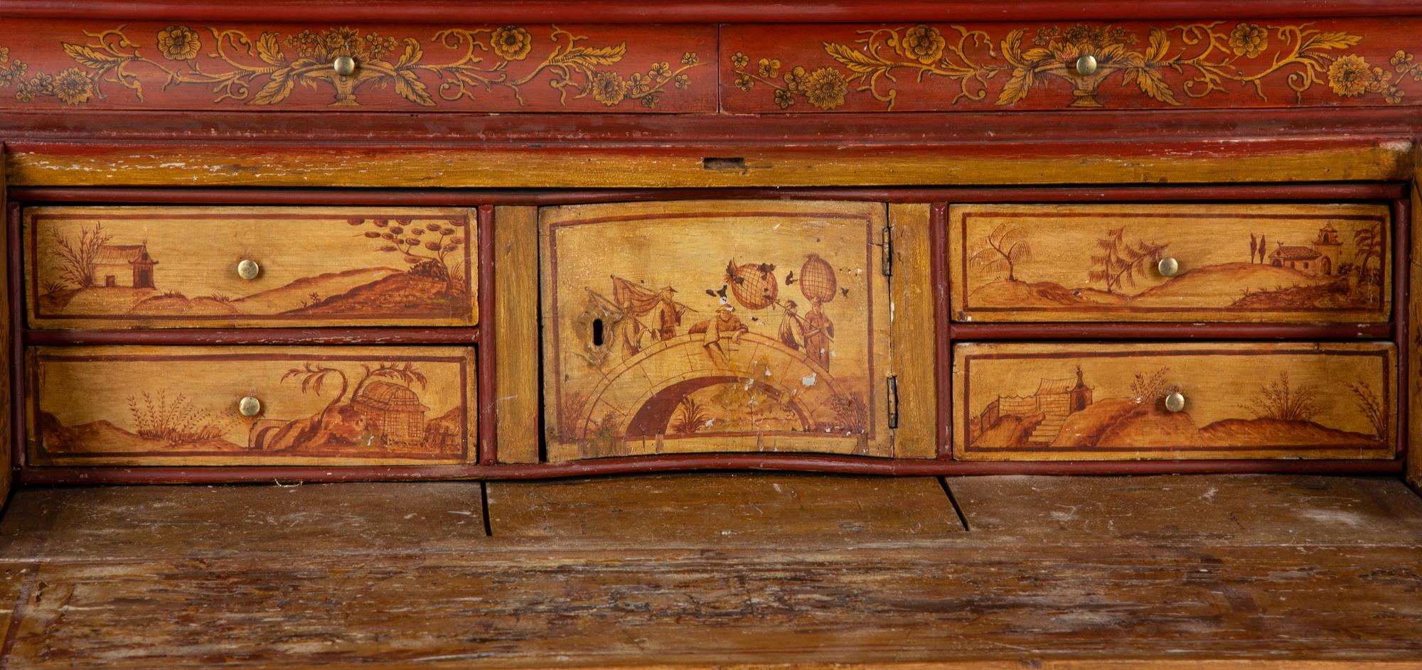 An Italian Chinoiserie-Decorated Painted Secretary Bureau