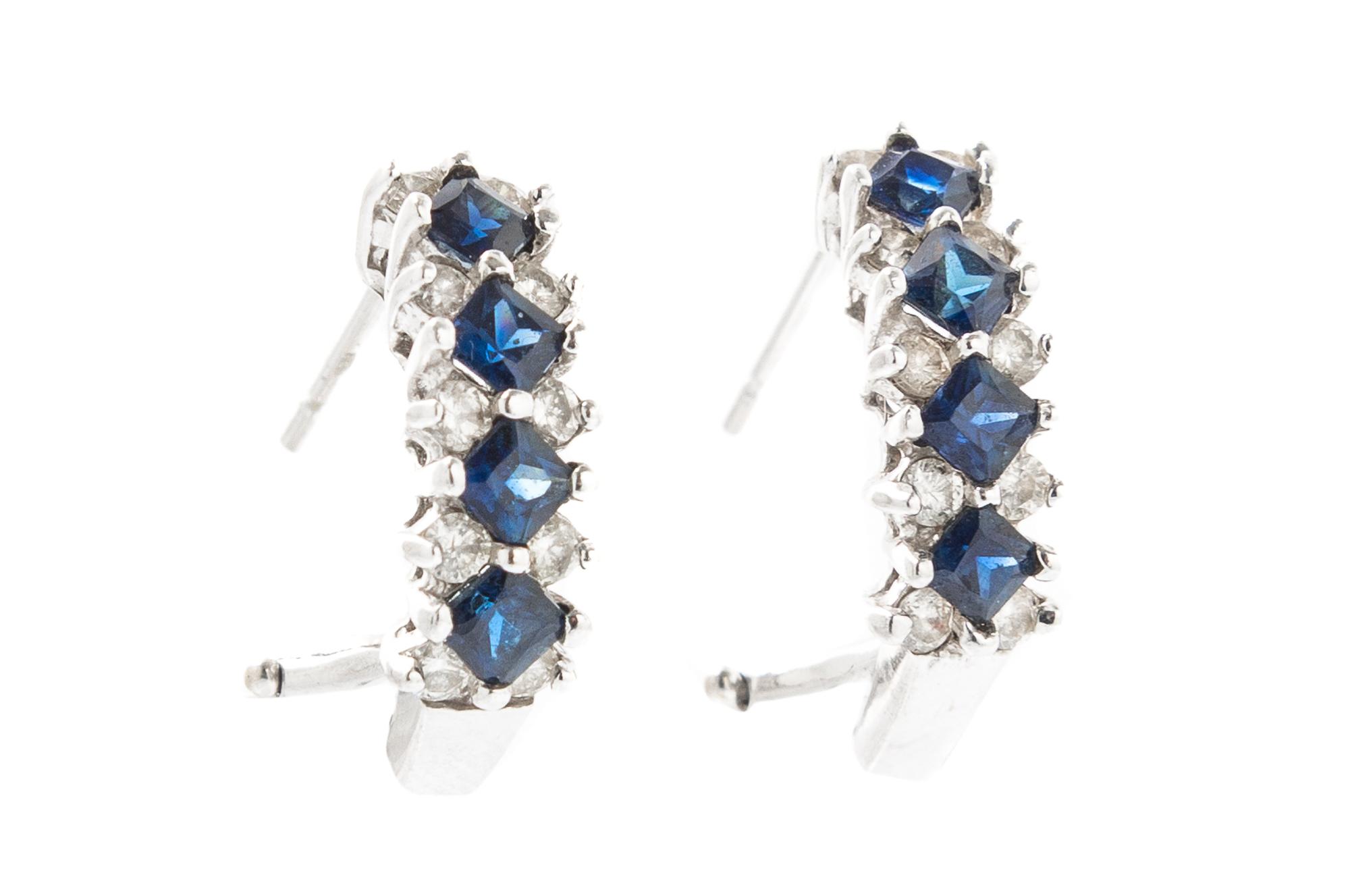 A Pair of 14 Karat White Gold, Sapphire and Diamond Earrings, 4.00 dwts.