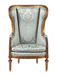 A Louis XVI Style Giltwood Bergère à Oreilles