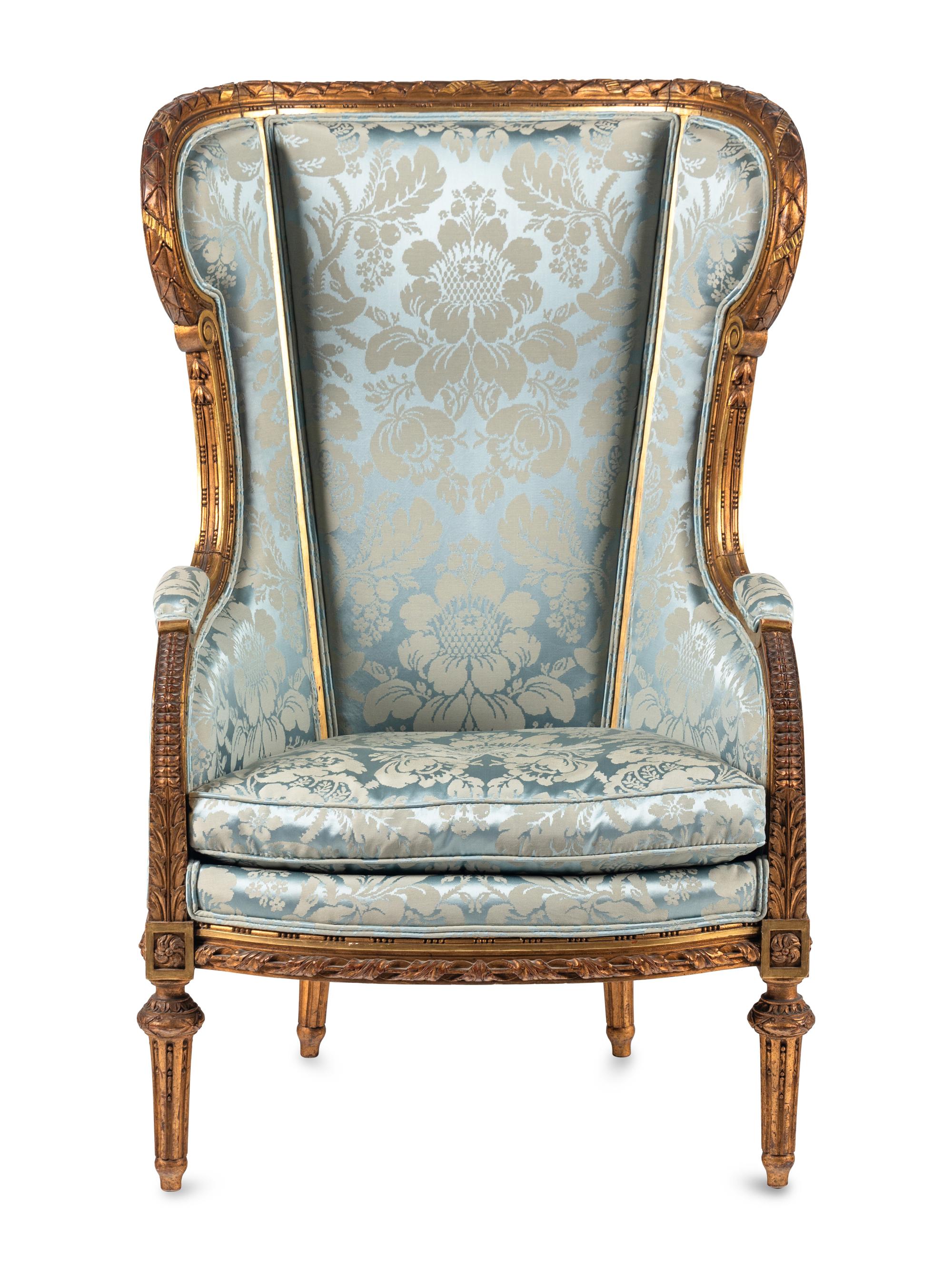 A Louis XVI Style Giltwood Bergère à Oreilles