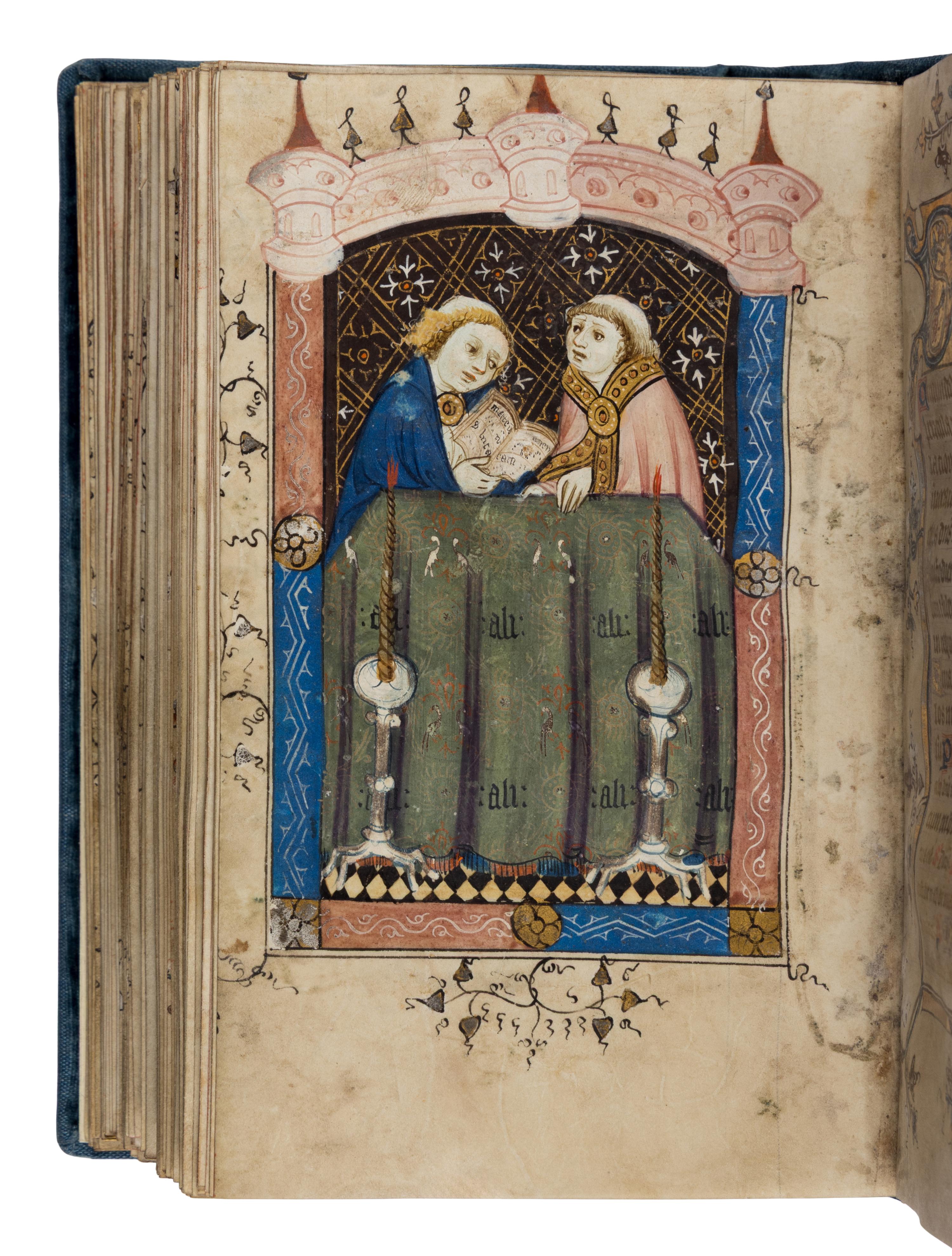 PINK CANOPIES GROUP (Bruges, active c. 1390-1400) with ENGLISH ILLUMINATOR Book of Hours, in Latin, illuminated manuscript on parchment [Southern Netherlands, Bruges ?, c. 1390–1400 and England c. 1400]