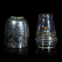 Two Chinese Opium Pipes and One Silver Opium Lamp, Late Qing-Republic Period 晚清-民國 烟槍、煙燈兩套