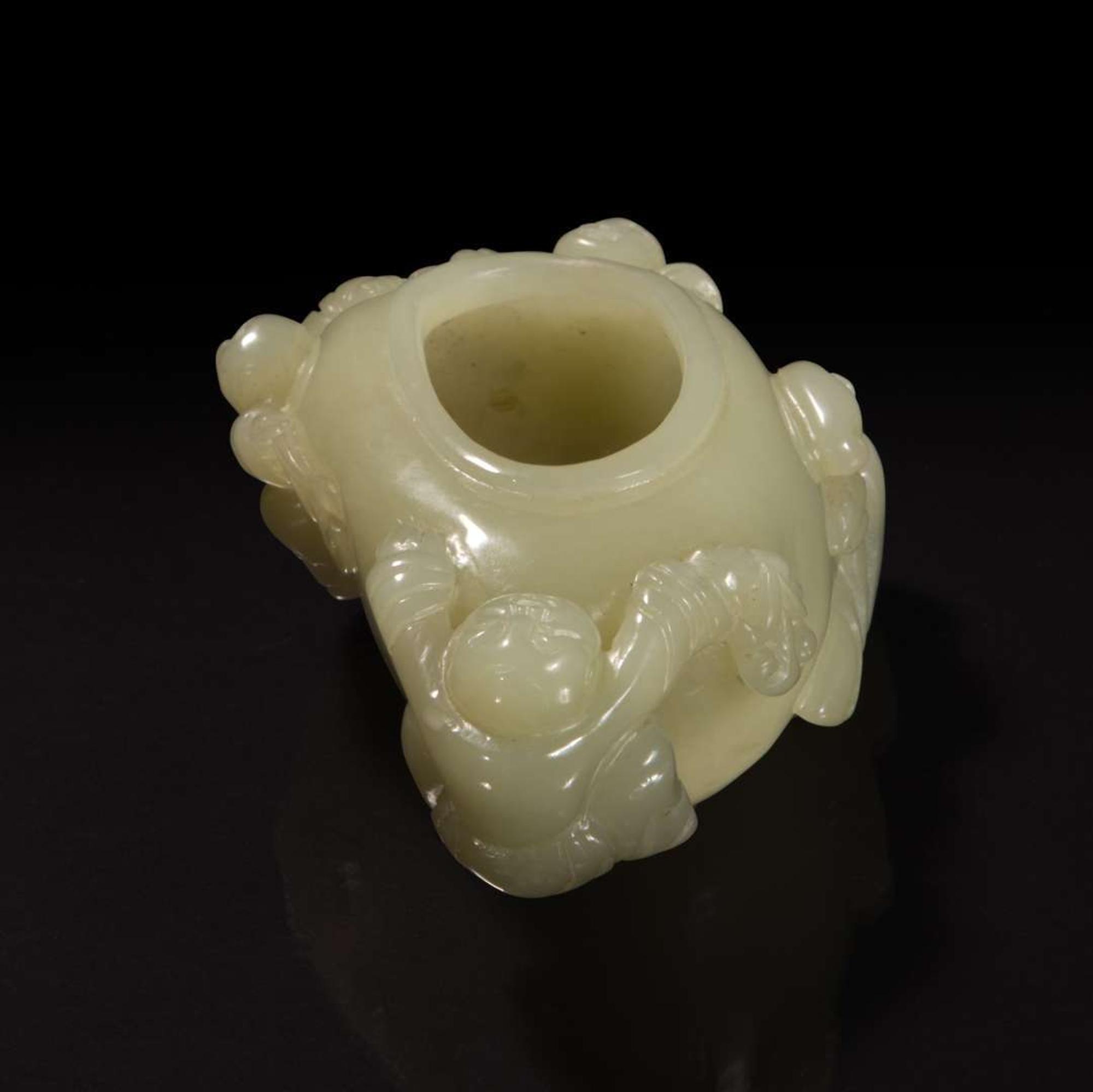 A Chinese carved creamy-white jade "Boys" coupe 白玉童子水盂 19th century or later ???????