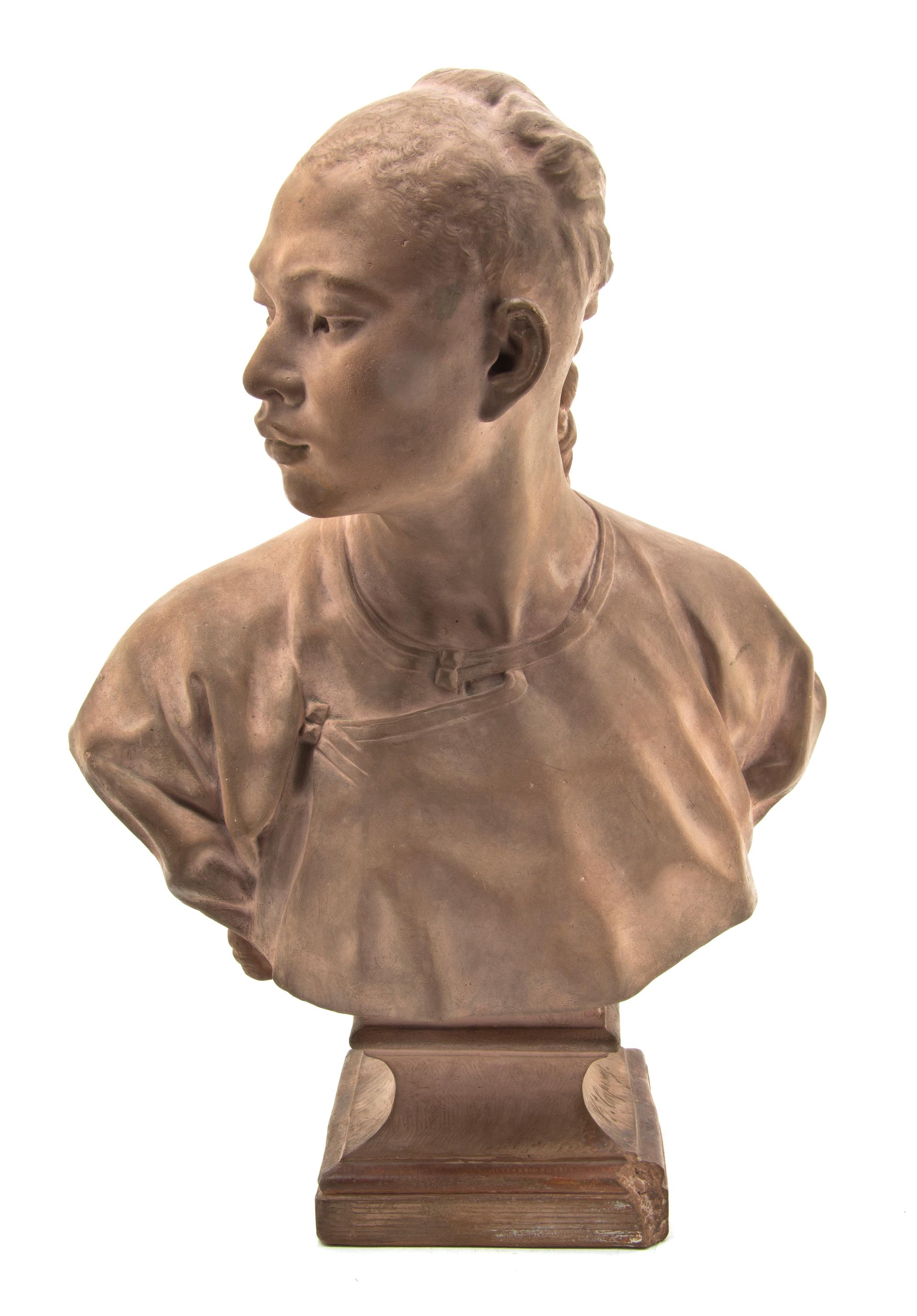 A French Terracottta Bust, Jean-Baptiste Carpeaux (1827-1875), Height 13 1/2 inches.