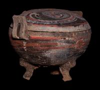 A Painted Pottery Tripod Vessel and Cover, Ding